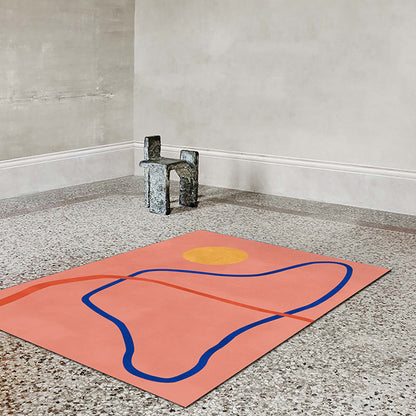 Rynx | Novelty Abstract Rug Pink and Yellow Polyester Rug Non-Slip Backing Pet-Friendly Rug for the Living Room