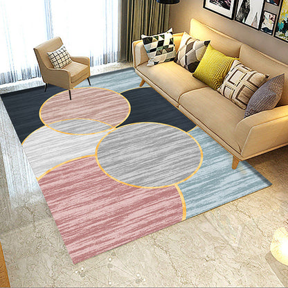 Rynx | Pink and Brown Bedroom Rug Modern Colorblock Geometric Pattern Area Rug Polyester Stain-Resistant Carpet