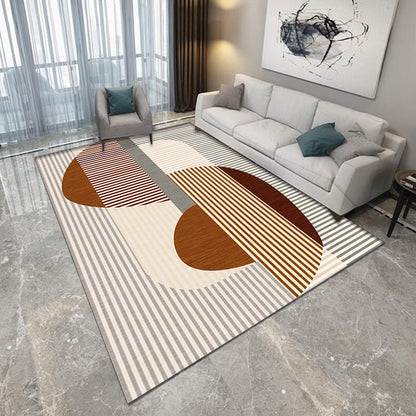 Rynx | Pink and Brown Bedroom Rug Modern Colorblock Geometric Pattern Area Rug Polyester Stain-Resistant Carpet