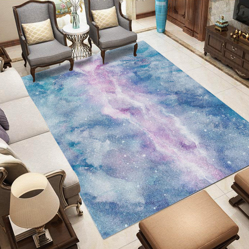 Rynx | Purple and Blue Bedroom Rug Modern Galaxy Pattern Area Rug Polyester Stain-Resistant Carpet