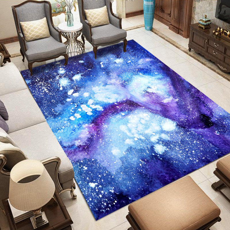Rynx | Purple and Blue Bedroom Rug Modern Galaxy Pattern Area Rug Polyester Stain-Resistant Carpet