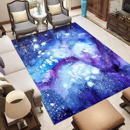 Rynx | Purple and Blue Bedroom Rug Modern Galaxy Pattern Area Rug Polyester Stain-Resistant Carpet