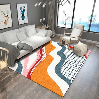 Rynx | Modern Living Room Rug in Brown and Blue Color Block Twisted Line Print Rug Polyester Anti-Slip Backing Area Rug