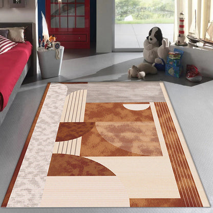 Rynx | Modern Living Room Rug in Brown and Blue Color Block Twisted Line Print Rug Polyester Anti-Slip Backing Area Rug