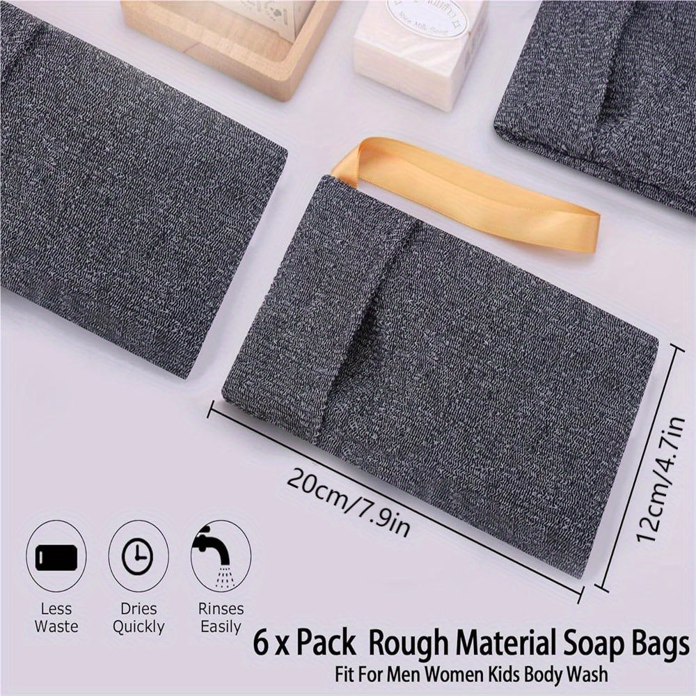 Rynx | 6 Pcs/Pack Soap Pocket Exfoliating Soap Saver Pouch – Gray Mesh Bar Soap Foam Lather Pouch for Bath or Shower