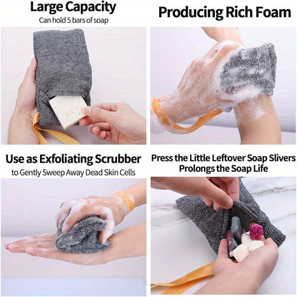 Rynx | 6 Pcs/Pack Soap Pocket Exfoliating Soap Saver Pouch – Gray Mesh Bar Soap Foam Lather Pouch for Bath or Shower