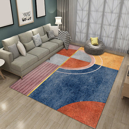 Rynx | Modern Living Room Rug in Brown and Blue Color Block Twisted Line Print Rug Polyester Anti-Slip Backing Area Rug