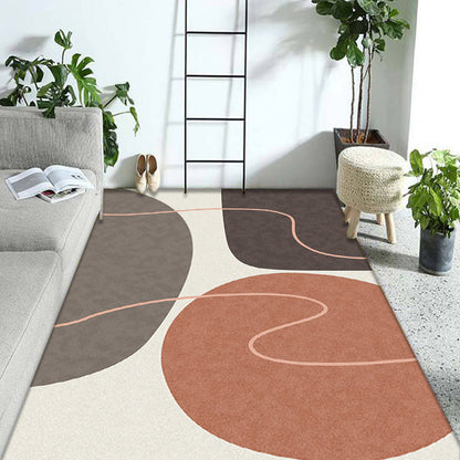 Rynx | Modern Living Room Rug in Brown and Blue Color Block Twisted Line Print Rug Polyester Anti-Slip Backing Area Rug