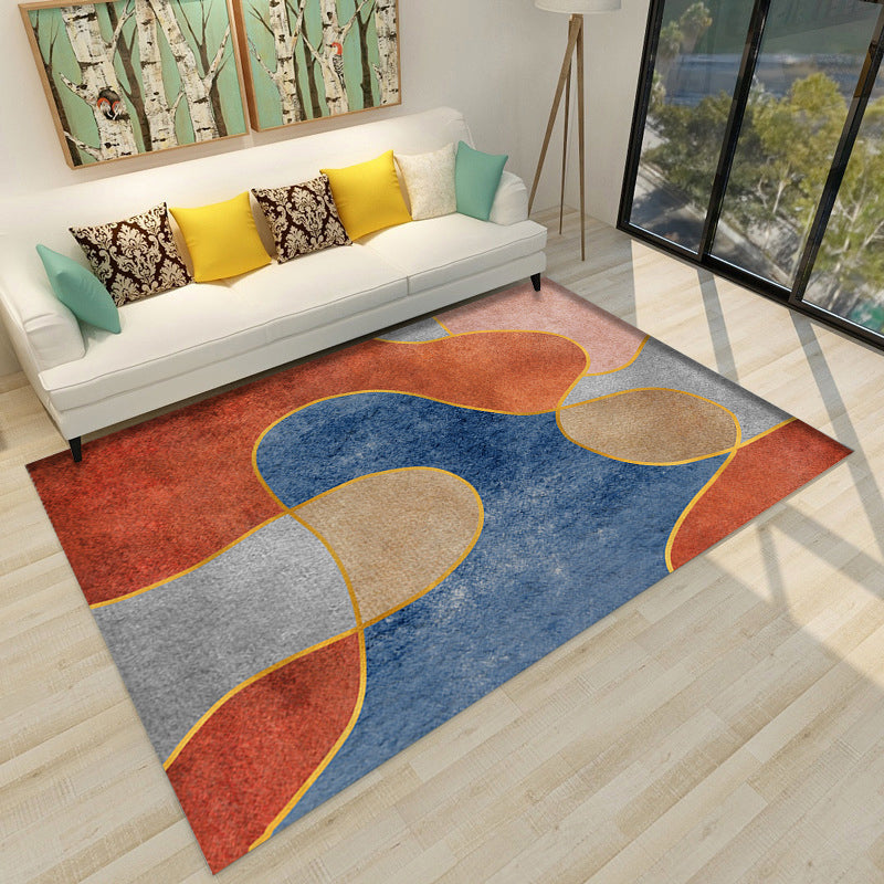 Rynx | Modern Living Room Rug in Brown and Blue Color Block Twisted Line Print Rug Polyester Anti-Slip Backing Area Rug