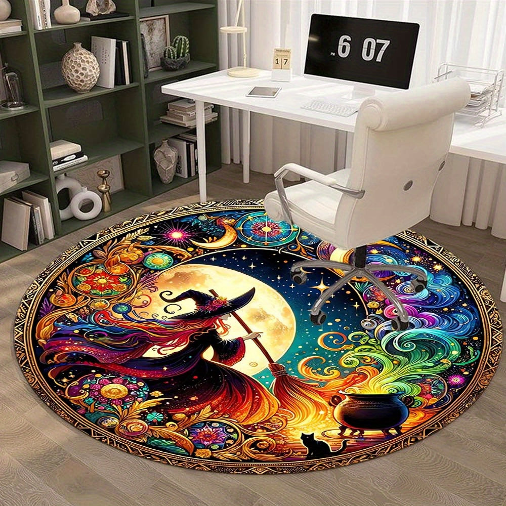 Rynx | Enchanting Witch Drop Round Rug: 800g/m² Crystal Glue, Perfect for Home Decoration – Office Mats, Living Room, Bedroom and More