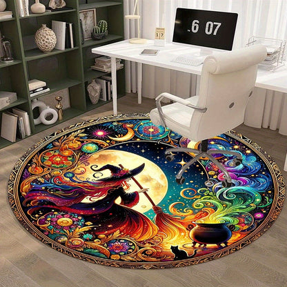 Rynx | Enchanting Witch Drop Round Rug: 800g/m² Crystal Glue, Perfect for Home Decoration – Office Mats, Living Room, Bedroom and More