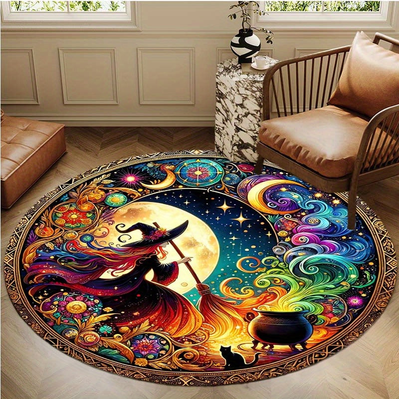 Rynx | Enchanting Witch Drop Round Rug: 800g/m² Crystal Glue, Perfect for Home Decoration – Office Mats, Living Room, Bedroom and More