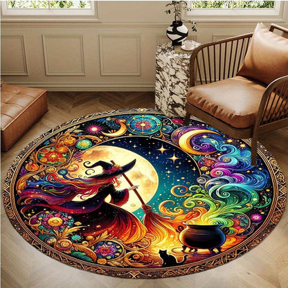 Rynx | Enchanting Witch Drop Round Rug: 800g/m² Crystal Glue, Perfect for Home Decoration – Office Mats, Living Room, Bedroom and More