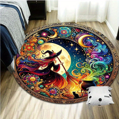 Rynx | Enchanting Witch Drop Round Rug: 800g/m² Crystal Glue, Perfect for Home Decoration – Office Mats, Living Room, Bedroom and More