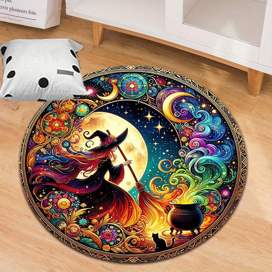 Rynx | Enchanting Witch Drop Round Rug: 800g/m² Crystal Glue, Perfect for Home Decoration – Office Mats, Living Room, Bedroom and More