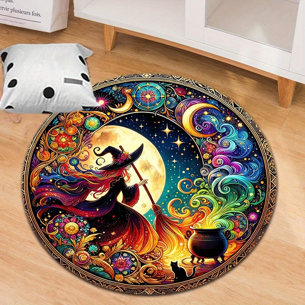 Rynx | Enchanting Witch Drop Round Rug: 800g/m² Crystal Glue, Perfect for Home Decoration – Office Mats, Living Room, Bedroom and More