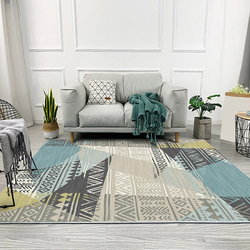 Rynx | Multicolor Geometric Pattern Rug Polyester Simple Rug Washable Pet Friendly Carpet Area Rug for Living Room