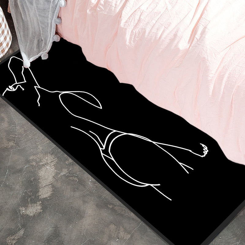 Rynx | Novelty Abstract Rug Modern Black Polyester Rug Non-Slip Pet-Friendly Area Rug for Bedroom
