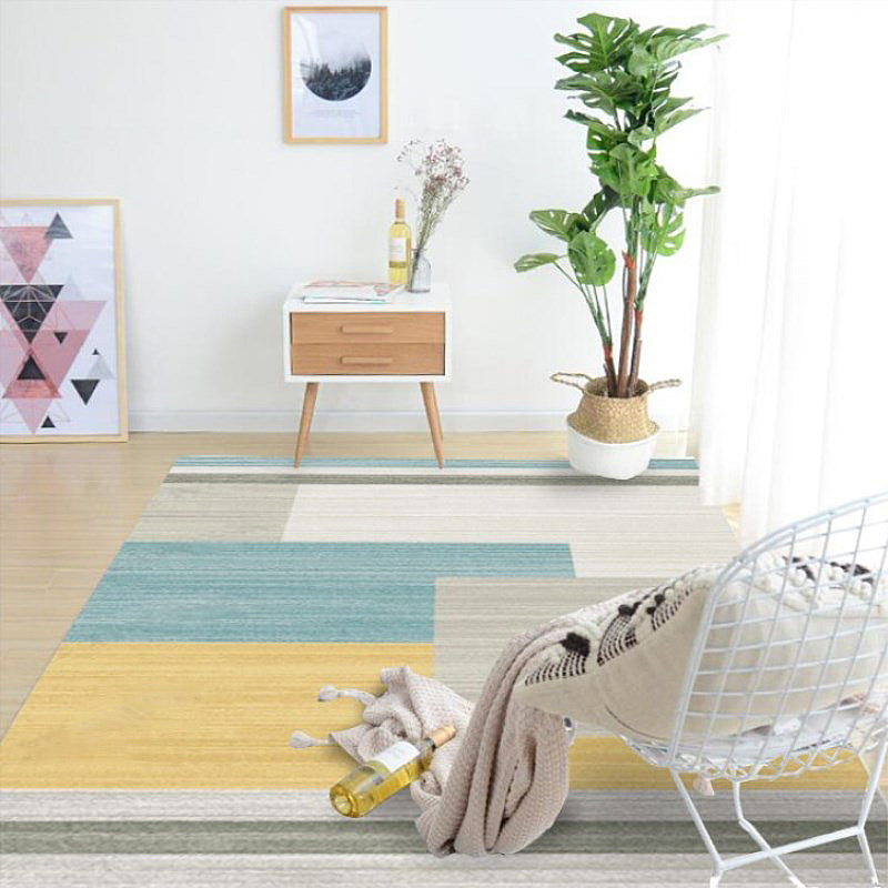 Rynx | Minimalist Colorblock Geometric Pattern Rug Polyester Rug Anti-Slip Backing Pet Friendly Washable Carpet for Living Room
