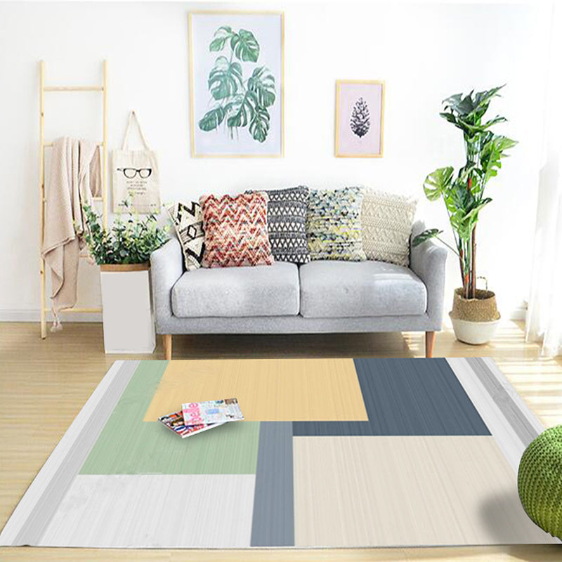 Rynx | Minimalist Colorblock Geometric Pattern Rug Polyester Rug Anti-Slip Backing Pet Friendly Washable Carpet for Living Room
