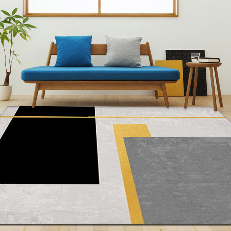 Rynx | Minimalist Colorblock Geometric Pattern Rug Polyester Rug Anti-Slip Backing Pet Friendly Washable Carpet for Living Room
