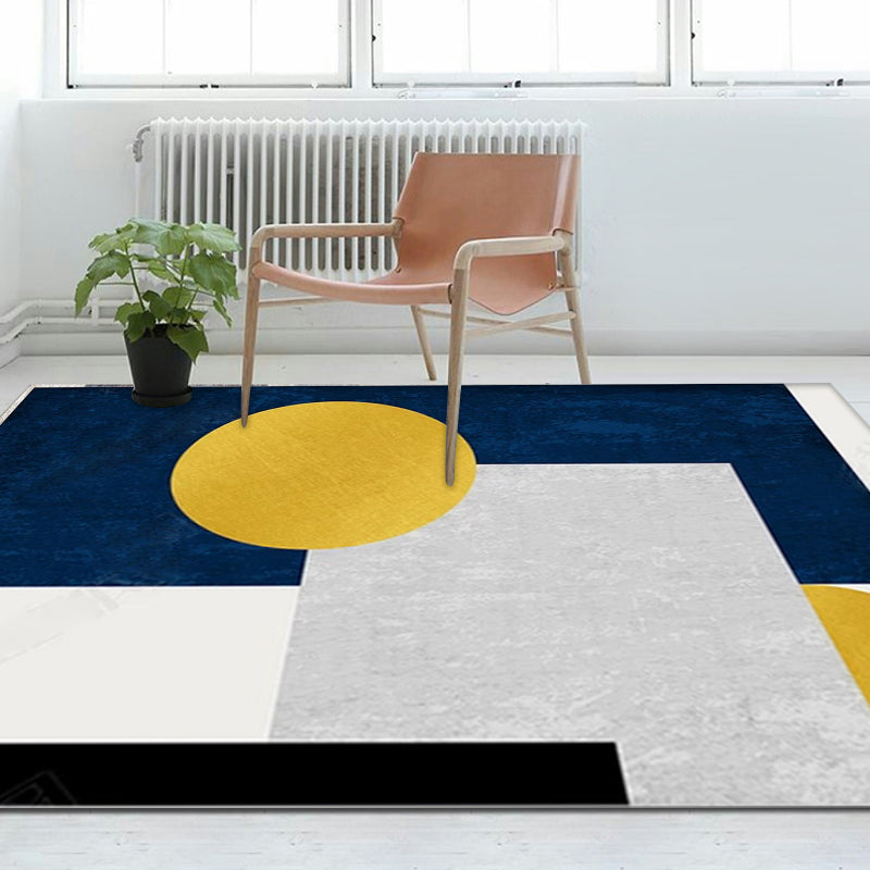 Rynx | Minimalist Colorblock Geometric Pattern Rug Polyester Rug Anti-Slip Backing Pet Friendly Washable Carpet for Living Room