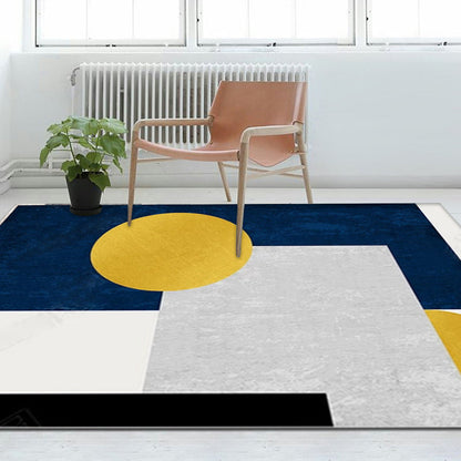 Rynx | Minimalist Colorblock Geometric Pattern Rug Polyester Rug Anti-Slip Backing Pet Friendly Washable Carpet for Living Room
