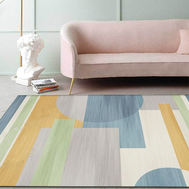 Rynx | Minimalist Colorblock Geometric Pattern Rug Polyester Rug Anti-Slip Backing Pet Friendly Washable Carpet for Living Room