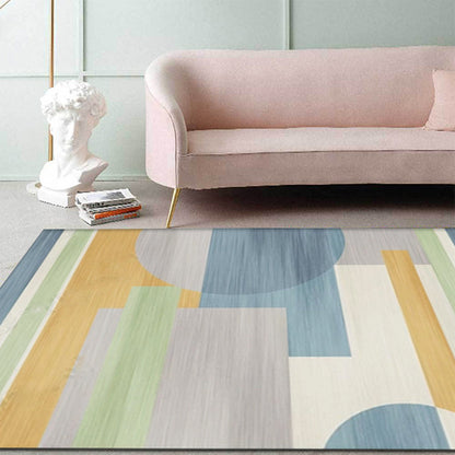 Rynx | Minimalist Colorblock Geometric Pattern Rug Polyester Rug Anti-Slip Backing Pet Friendly Washable Carpet for Living Room