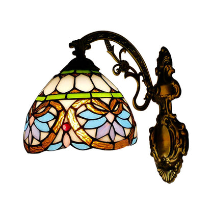 Rynx | 1 Light Ball Lamp Victorian Faceted Glass Up/Down Wall Lighting with Curved Arm in Brass