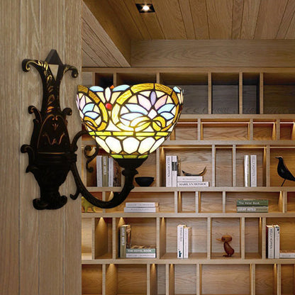 Rynx | 1 Light Ball Lamp Victorian Faceted Glass Up/Down Wall Lighting with Curved Arm in Brass