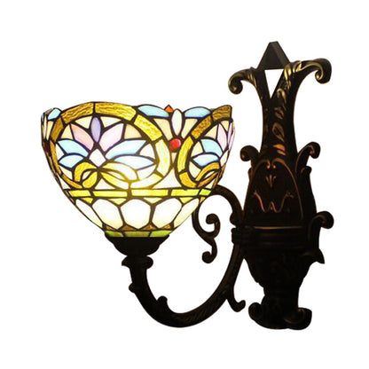 Rynx | 1 Light Ball Lamp Victorian Faceted Glass Up/Down Wall Lighting with Curved Arm in Brass