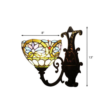 Rynx | 1 Light Ball Lamp Victorian Faceted Glass Up/Down Wall Lighting with Curved Arm in Brass