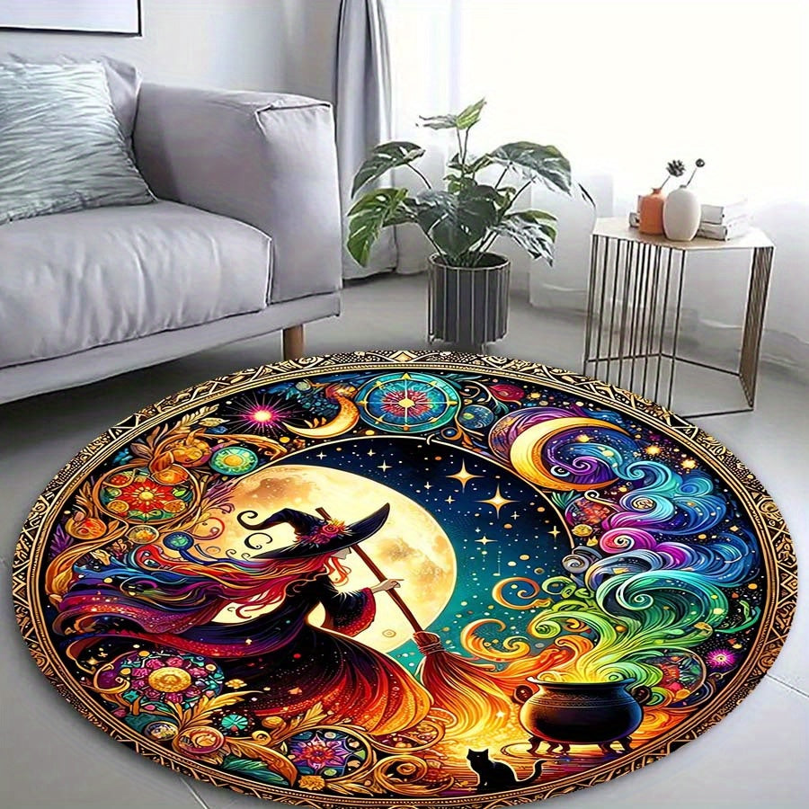 Rynx | Enchanting Witch Drop Round Rug: 800g/m² Crystal Glue, Perfect for Home Decoration – Office Mats, Living Room, Bedroom and More
