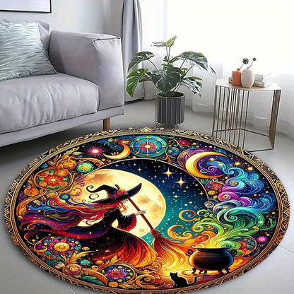 Rynx | Enchanting Witch Drop Round Rug: 800g/m² Crystal Glue, Perfect for Home Decoration – Office Mats, Living Room, Bedroom and More