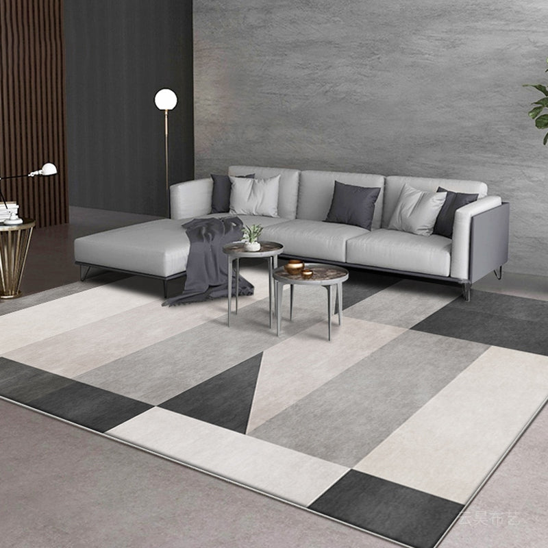 Rynx | Nordic Geometric Pattern Rug Grey and Black Contemporary Rug Polyester Washable Pet Friendly Anti-Slip Carpet for Living Room