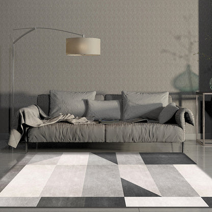 Rynx | Nordic Geometric Pattern Rug Grey and Black Contemporary Rug Polyester Washable Pet Friendly Anti-Slip Carpet for Living Room