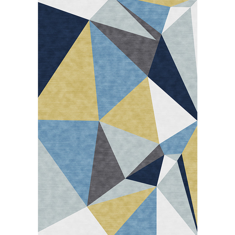 Rynx | Novelty Colorblock Geometric Pattern Rug Blue Polyester Rug Washable Pet Friendly Non-Slip Area Rug for Living Room