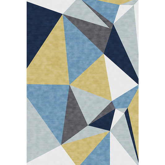 Rynx | Novelty Colorblock Geometric Pattern Rug Blue Polyester Rug Washable Pet Friendly Non-Slip Area Rug for Living Room