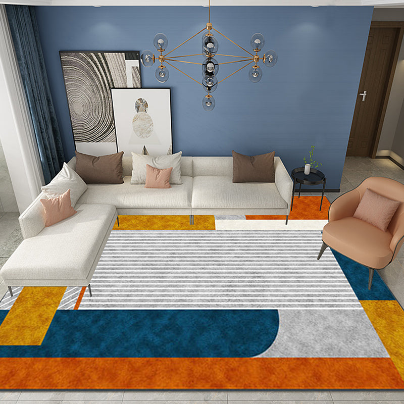 Rynx | Modern Striped Pattern Rug Multicolor Polyester Rug Washable Non-Slip Pet Friendly Carpet for Living Room