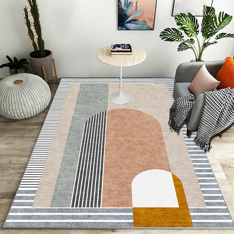 Rynx | Modern Striped Pattern Rug Multicolor Polyester Rug Washable Non-Slip Pet Friendly Carpet for Living Room