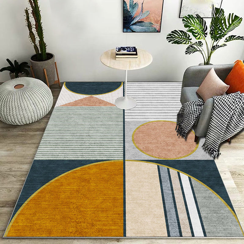 Rynx | Modern Striped Pattern Rug Multicolor Polyester Rug Washable Non-Slip Pet Friendly Carpet for Living Room