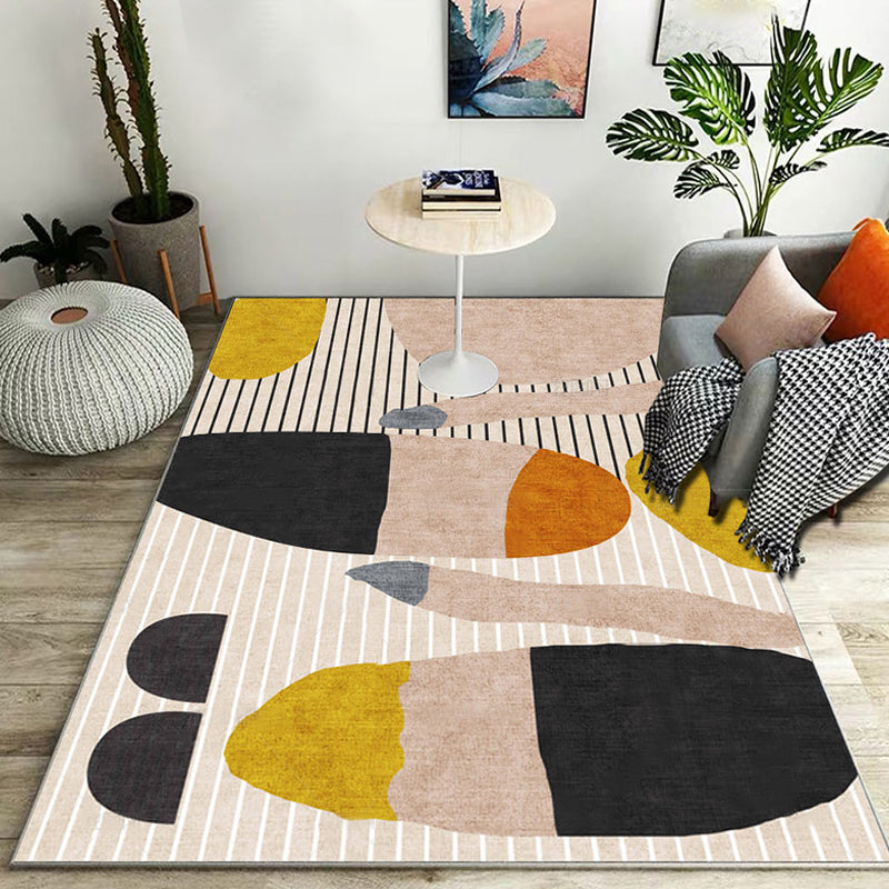 Rynx | Modern Striped Pattern Rug Multicolor Polyester Rug Washable Non-Slip Pet Friendly Carpet for Living Room