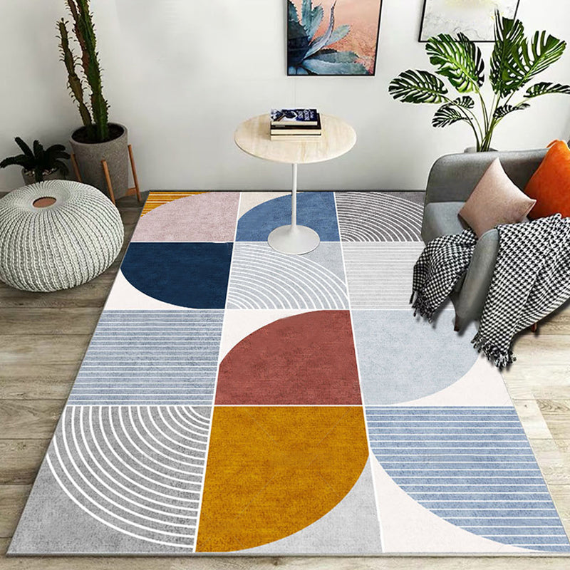Rynx | Modern Striped Pattern Rug Multicolor Polyester Rug Washable Non-Slip Pet Friendly Carpet for Living Room