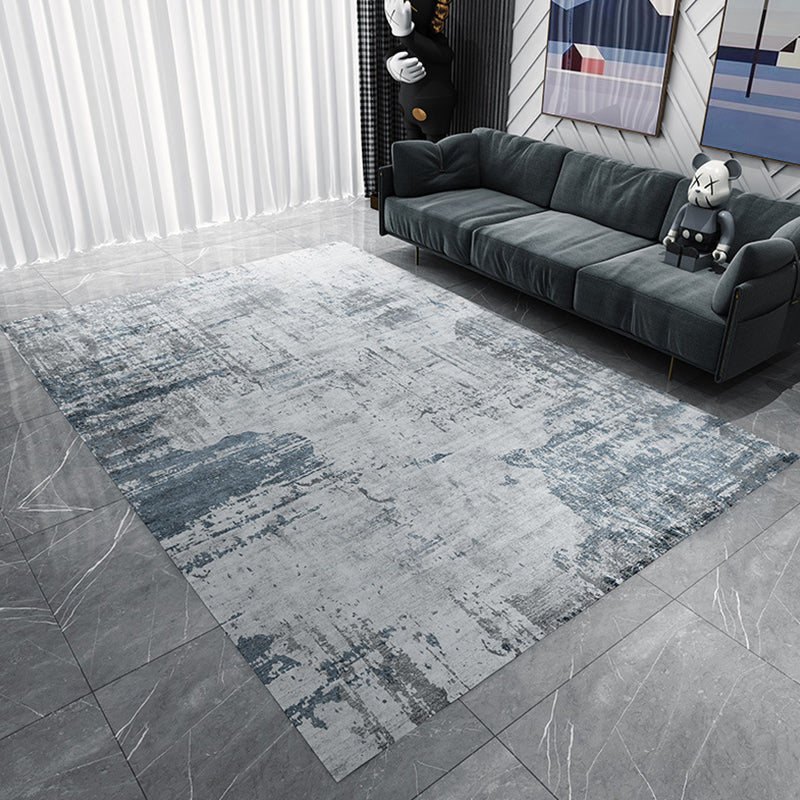 Rynx | Industrial Abstract Rug Grey and Blue Flannel Rug Washable Pet Friendly Non-Slip Area Rug for Living Room