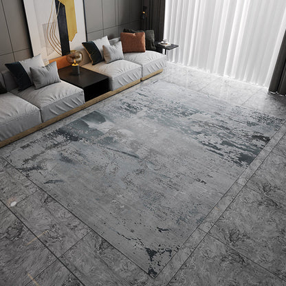 Rynx | Industrial Abstract Rug Grey and Blue Flannel Rug Washable Pet Friendly Non-Slip Area Rug for Living Room