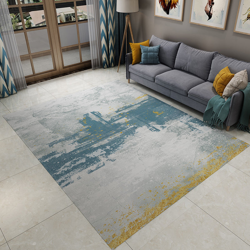 Rynx | Industrial Abstract Rug Grey and Blue Flannel Rug Washable Pet Friendly Non-Slip Area Rug for Living Room
