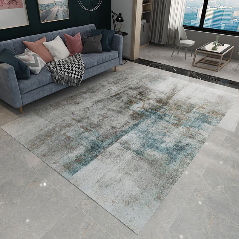Rynx | Industrial Abstract Rug Grey and Blue Flannel Rug Washable Pet Friendly Non-Slip Area Rug for Living Room