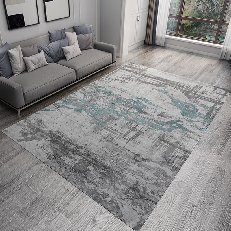 Rynx | Industrial Abstract Rug Grey and Blue Flannel Rug Washable Pet Friendly Non-Slip Area Rug for Living Room