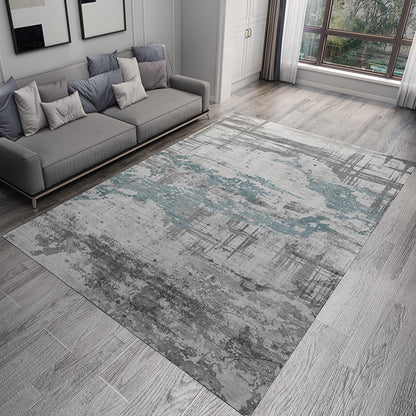 Rynx | Industrial Abstract Rug Grey and Blue Flannel Rug Washable Pet Friendly Non-Slip Area Rug for Living Room